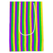 Mardi Gras groen, geel, Paarse gestreept Medium Cadeauzakje (Achterkant)