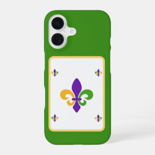 Mardi Gras Groen Goud Paars Fleur de Lis iPhone 16 Hoesje