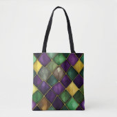 MARDI GRAS GROEN & PAARSE DIAMANTPATROON TOTE BAG (Voorkant)