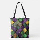 MARDI GRAS GROEN & PAARSE DIAMANTPATROON TOTE BAG (Achterkant)