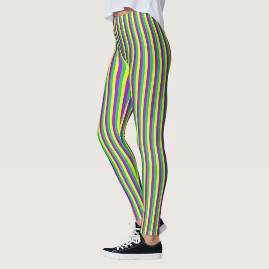 Mardi Gras Groene, Gele, Paarse Strepen Leggings (Links)