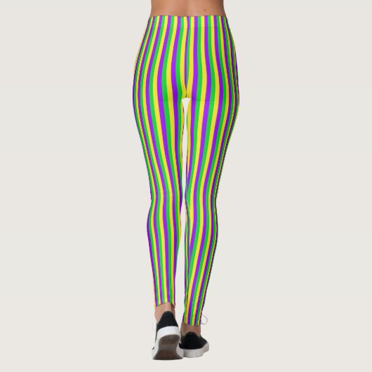 Mardi Gras Groene, Gele, Paarse Strepen Leggings (Achterkant)