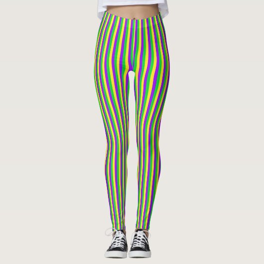 Mardi Gras Groene, Gele, Paarse Strepen Leggings (Voorkant)