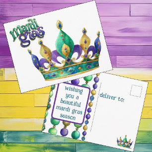 Mardi Gras Groet met Kroon en Kralen Feestdagenkaart