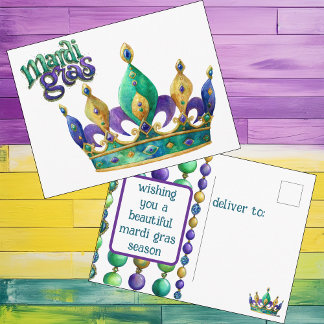 Mardi Gras Groet met Kroon en Kralen Feestdagenkaart
