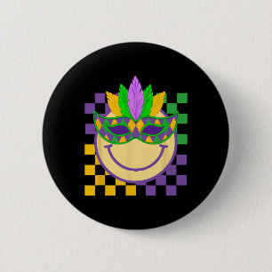 Mardi Gras Groovy Glimlach Gezicht met Masker Geru Ronde Button 5,7 Cm
