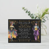Mardi Gras Grote Gatsby Art Deco Party Kaart (Staand voorkant)