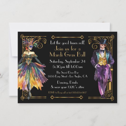 Mardi Gras Grote Gatsby Art Deco Party Kaart (Voorkant)