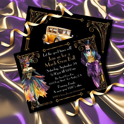 Mardi Gras Grote Gatsby Art Deco Party Kaart