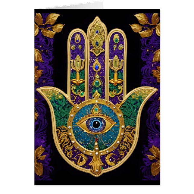 Mardi Gras Hamsa Art Print Wenskaart (Voorkant)
