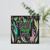 Mardi Gras Hand Drawn Botanical Pink Black Square Kaart (Staand voorkant)