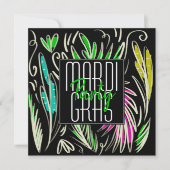 Mardi Gras Hand Drawn Botanical Pink Black Square Kaart (Voorkant)