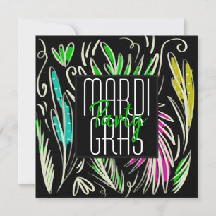 Mardi Gras Hand Drawn Botanical Pink Black Square Kaart