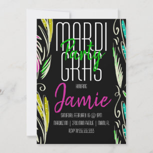 Mardi Gras Hand Drawn Botanical Pink Green Black Kaart