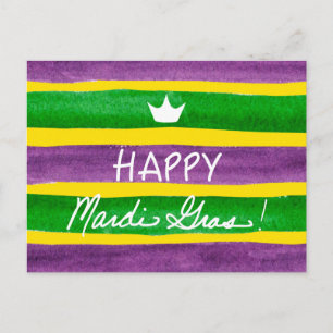 Mardi Gras Hand Gepilterde Paarse gouden stripes Briefkaart