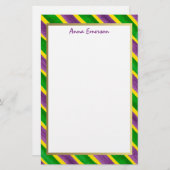 Mardi Gras Hand Gepilterde Paarse gouden stripes Briefpapier (Voorkant / Achterkant)