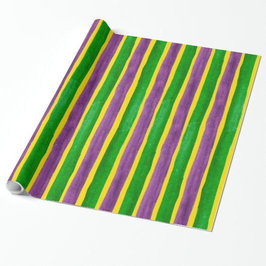 Mardi Gras Hand Gepilterde Paarse gouden stripes Cadeaupapier (Uitgerold)