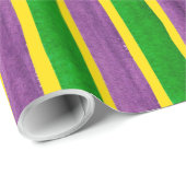 Mardi Gras Hand Gepilterde Paarse gouden stripes Cadeaupapier (Rol Hoek)