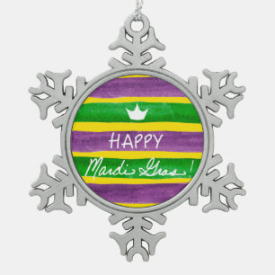 Mardi Gras Hand Gepilterde Paarse gouden stripes Tin Sneeuwvlok Ornament