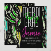 Mardi Gras Hand Getekende Botanische Roze Groen Zw Kaart (Voorkant / Achterkant)