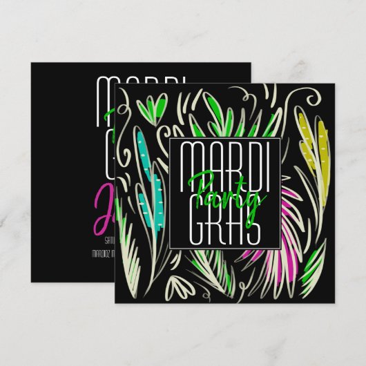 Mardi Gras Handgetekende Botanische Roze Zwarte Vi Kaart (Voorkant / Achterkant)