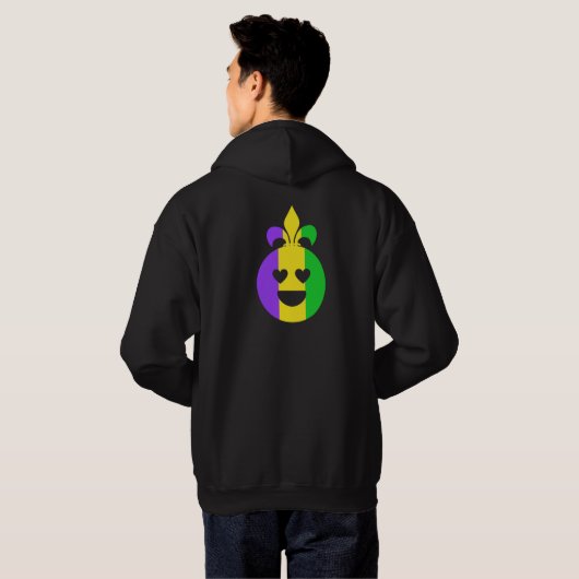 Mardi Gras Happy Face glimlachend Fleur-de-Lis Fun Hoodie (Achterkant volledig)