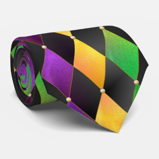 Mardi Gras Harlekijn Diamant Paars Groen Goud Stropdas