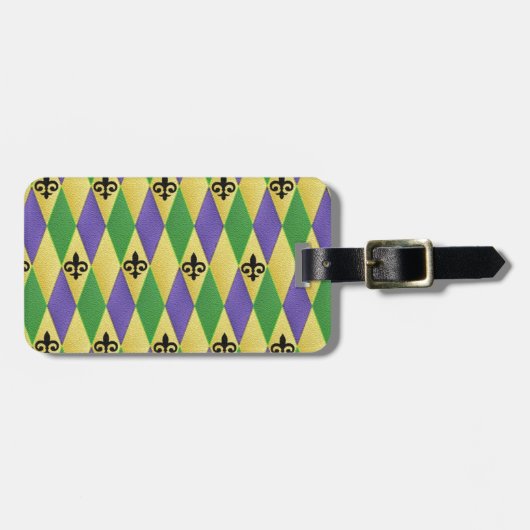 Mardi Gras Harlekijn Fleur De Lis Bagagelabel (Voorkant horizontaal)