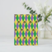 Mardi Gras Harlekijn Fleur De Lis Briefkaart (Staand voorkant)