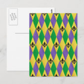 Mardi Gras Harlekijn Fleur De Lis Briefkaart (Voorkant / Achterkant)