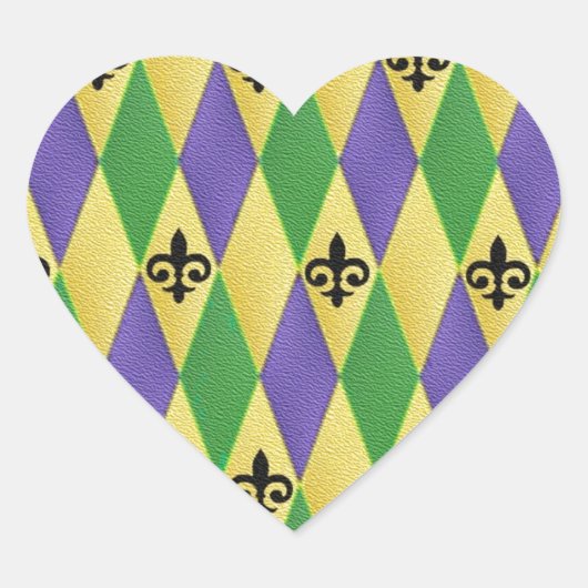 Mardi Gras Harlekijn Fleur De Lis Hart Sticker (Voorkant)