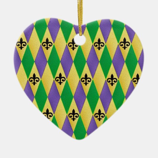 Mardi Gras Harlekijn Fleur De Lis Keramisch Ornament (Voorkant)