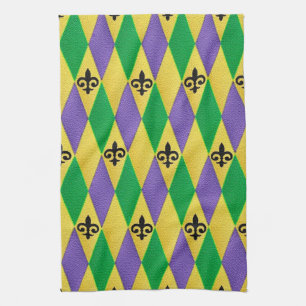Mardi Gras Harlekijn Fleur De Lis Keukenhanddoeken