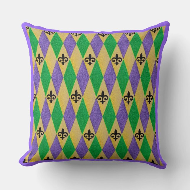 Mardi Gras Harlekijn Fleur De Lis Kussen (Voorkant)