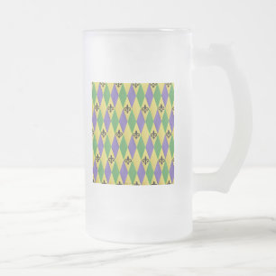 Mardi Gras Harlekijn Fleur De Lis Matglas Bierpul