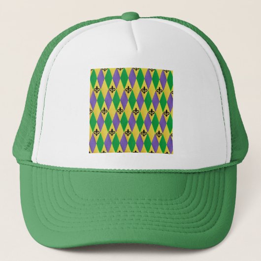 Mardi Gras Harlekijn Fleur De Lis Trucker Pet (Voorkant)