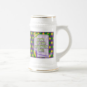 Mardi Gras Harlekijnpatroon, kralen, veren Bierpul