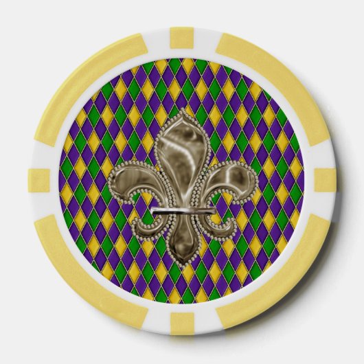 Mardi Gras Harlekijnpatroon met Fleur de Lis Pokerchips (Voorkant)