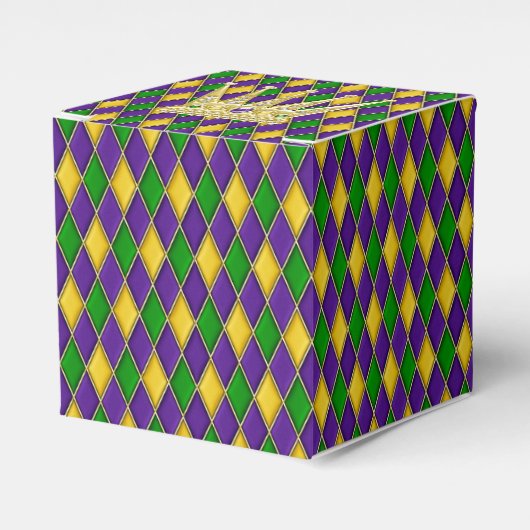 Mardi Gras Harlekijnpatroon met kroon2 Bedankdoosjes (Voorkant Zijde)
