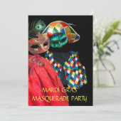 MARDI GRAS HARLEQUIN COSTUME MASQUERADE PARTIJ KAART (Staand voorkant)