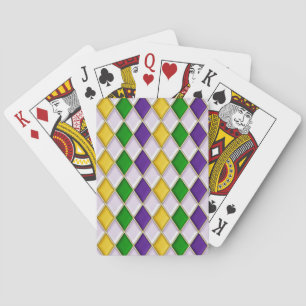 Mardi Gras Harlequin Diamantpatroon Wit Pokerkaarten