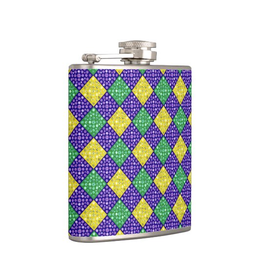 Mardi Gras Harlequin Diamond Carnival Patroon Heupfles (Rechts)