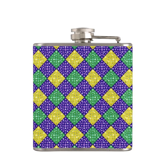 Mardi Gras Harlequin Diamond Carnival Patroon Heupfles (Achterkant)