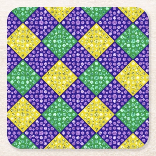 Mardi Gras Harlequin Diamond Carnival Patroon Kartonnen Onderzetters (Voorkant)