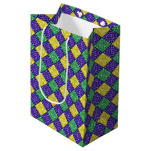 Mardi Gras Harlequin Diamond Carnival Patroon Medium Cadeauzakje (Voorkant Gekanteld)