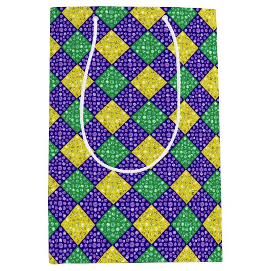 Mardi Gras Harlequin Diamond Carnival Patroon Medium Cadeauzakje (Voorkant)