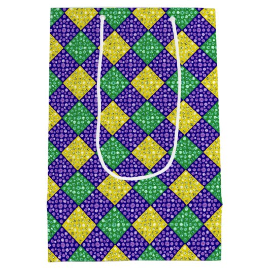Mardi Gras Harlequin Diamond Carnival Patroon Medium Cadeauzakje (Achterkant)