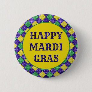 Mardi Gras Harlequin Diamond Carnival Patroon Ronde Button 5,7 Cm