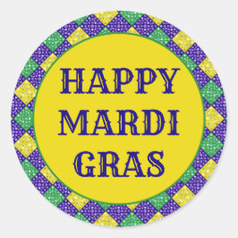 Mardi Gras Harlequin Diamond Carnival Patroon Ronde Sticker
