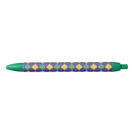 Mardi Gras Harlequin Diamond Carnival Patroon Zwarte Inkt Pen (Voorkant)